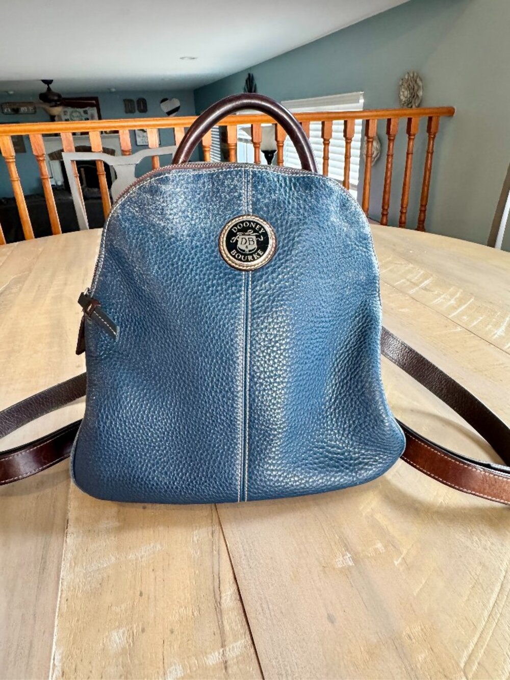Vintage Dooney & Bourke AWL Convertible Sling Backpack - Navy Blue & British Tan